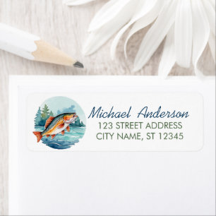 Trendy Watercolor Fishing Return Address