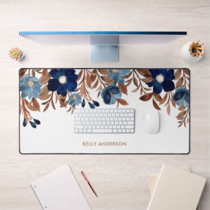Trendy Watercolor Floral Pattern Girly Foliage Desk Mat