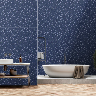 Trendy Watercolor Floral Pattern in Indigo Blue   Wallpaper