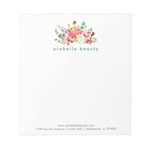 Trendy Watercolor Floral with Business Name Notepad