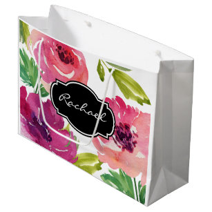 Trendy Watercolor Floral with Name Large Gift Bag