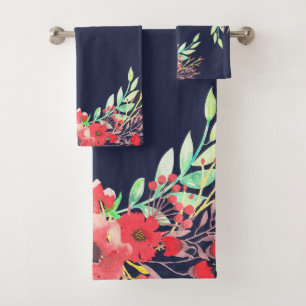 Trendy Watercolor Flowers & Foliage Bath Towel Set
