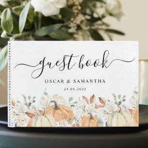 Trendy Watercolor Flowers & Pumpkins Autumn Guest Book