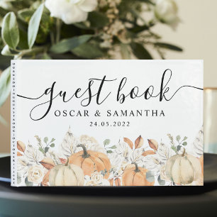 Trendy Watercolor Flowers & Pumpkins Autumn Guest Book