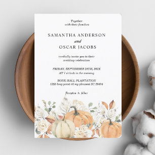 Trendy Watercolor Flowers & Pumpkins Autumn  Invitation