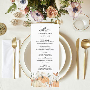 Trendy Watercolor Flowers & Pumpkins Autumn Menu