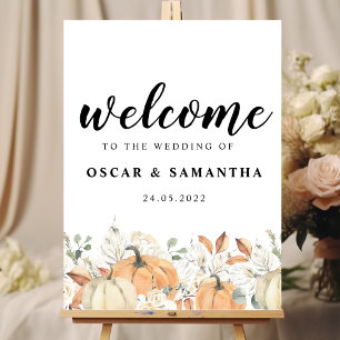 Trendy Watercolor Flowers & Pumpkins Autumn Poster