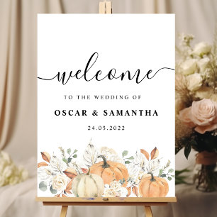 Trendy Watercolor Flowers & Pumpkins Autumn  Poster