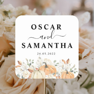 Trendy Watercolor Flowers & Pumpkins Autumn  Square Sticker