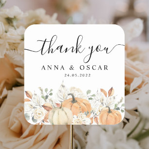 Trendy Watercolor Flowers & Pumpkins Autumn  Square Sticker