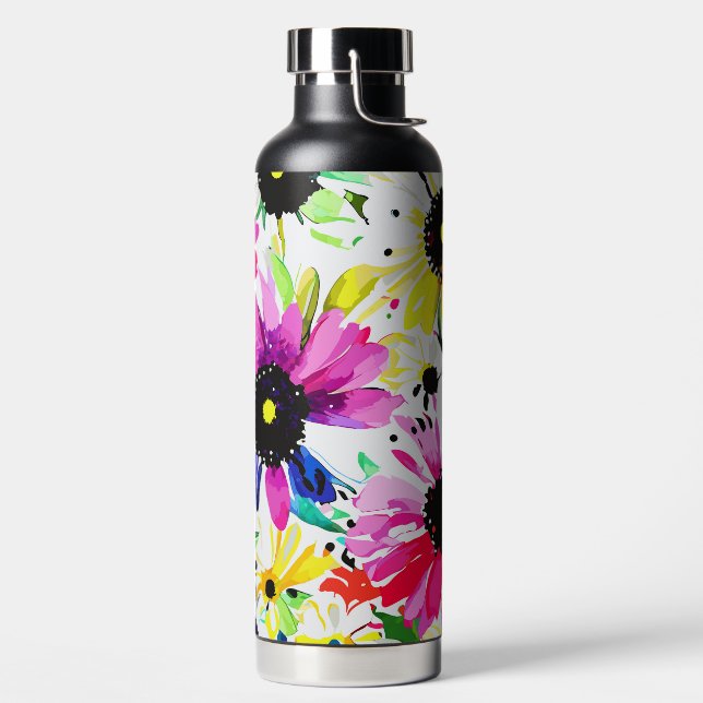 Trendy Watercolor Flowers Water Bottle (Left)