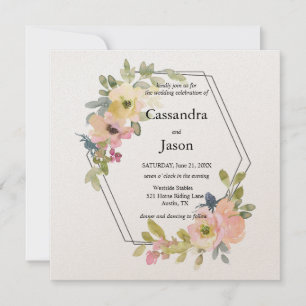 Trendy Watercolor Geometric Floral Wedding Invitation