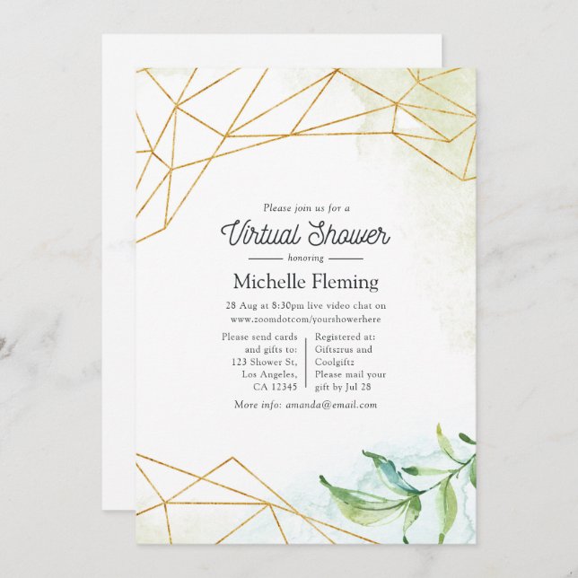 Trendy Watercolor Geometric Virtual Baby Shower Invitation (Front/Back)