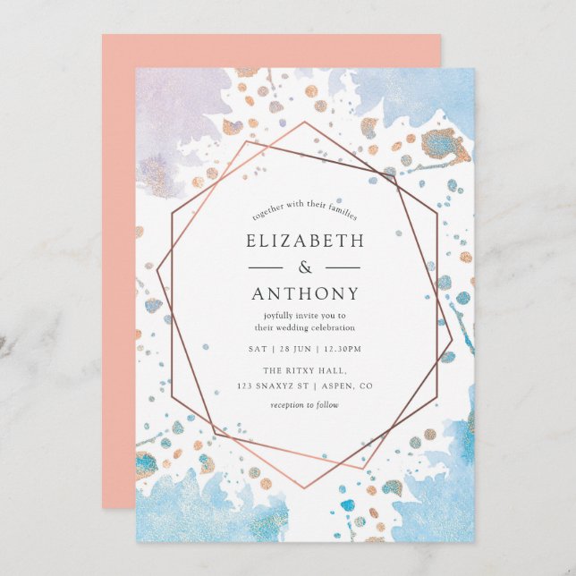 Trendy Watercolor Geometric Wedding Invitation (Front/Back)