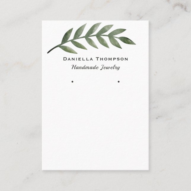 Trendy Watercolor Greenery Jewellery Earring Displ Business Card (Front)