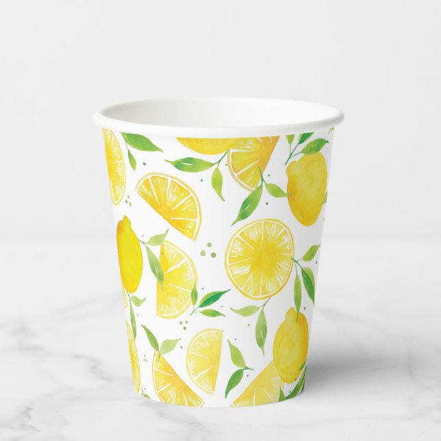 Trendy Watercolor Lemons Pattern Paper Cups (Front)