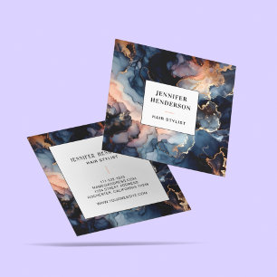 Trendy Watercolor Marble Blue Gold Professional Square Business Card