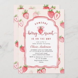 Trendy Watercolor Meadow Strawberry Baby Shower Invitation