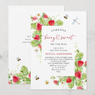 Trendy Watercolor Meadow Strawberry Baby Shower Invitation