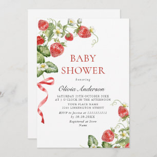 Trendy Watercolor Meadow Strawberry Baby Shower Invitation