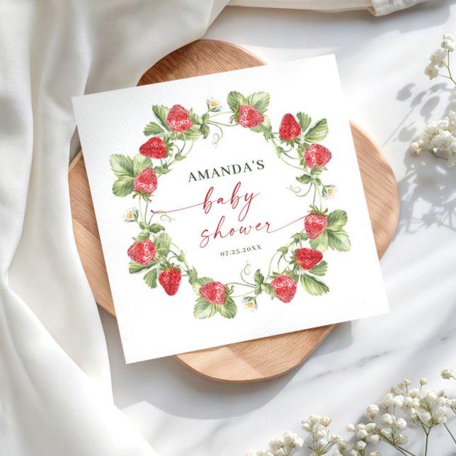 Trendy Watercolor Meadow Strawberry Baby Shower Napkin (Creator Uploaded)