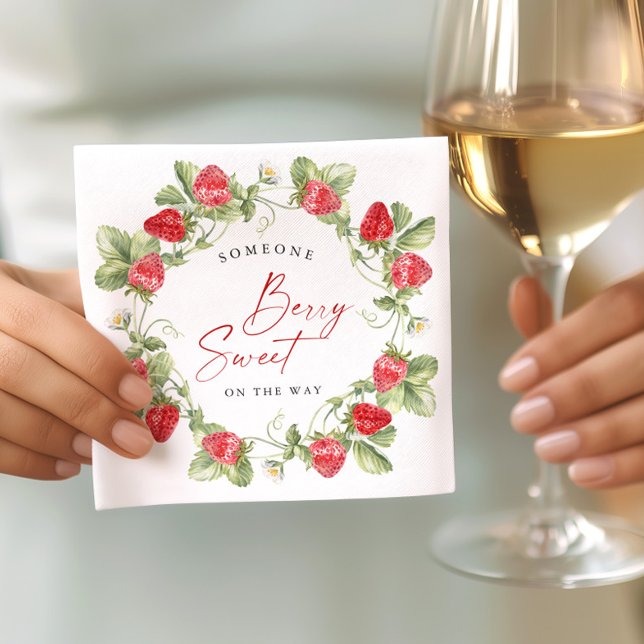 Trendy Watercolor Meadow Strawberry Baby Shower Napkin (Creator Uploaded)