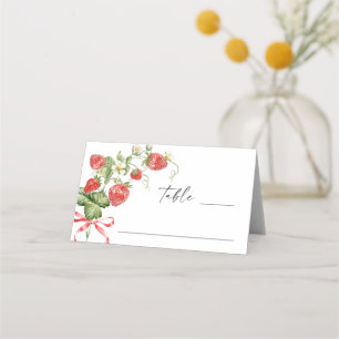 Trendy Watercolor Meadow Strawberry Baby Shower Place Card