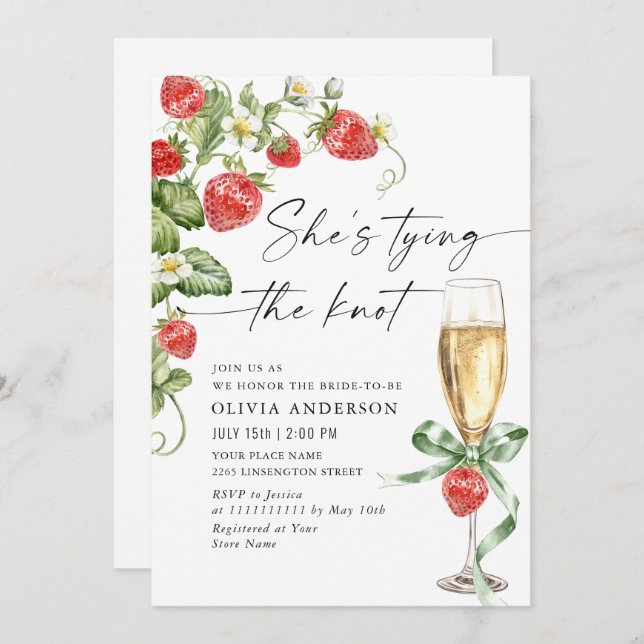 Trendy Watercolor Meadow Strawberry Bridal Shower Invitation (Front/Back)