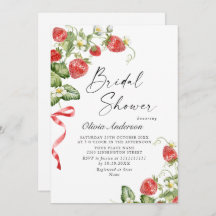 Trendy Watercolor Meadow Strawberry Bridal Shower