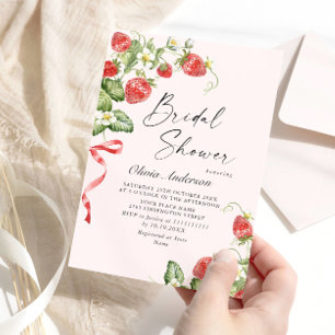 Trendy Watercolor Meadow Strawberry Bridal Shower Invitation