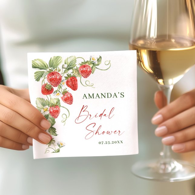 Trendy Watercolor Meadow Strawberry Bridal Shower Napkin (Creator Uploaded)