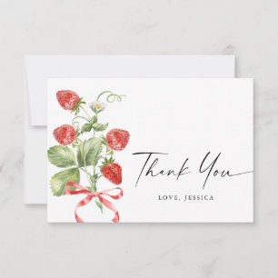 Trendy Watercolor Meadow Strawberry Thank You Card