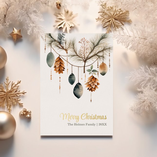 Trendy Watercolor Non Photo Christmas (Trendy Watercolor Non Photo Christmas Foil Holiday Card)
