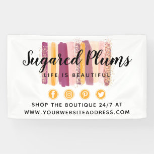 Trendy Watercolor Paint Strokes Plum Purple & Gold Banner