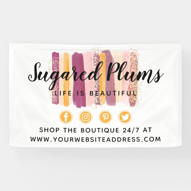 Trendy Watercolor Paint Strokes Plum Purple & Gold Banner (Horizontal)