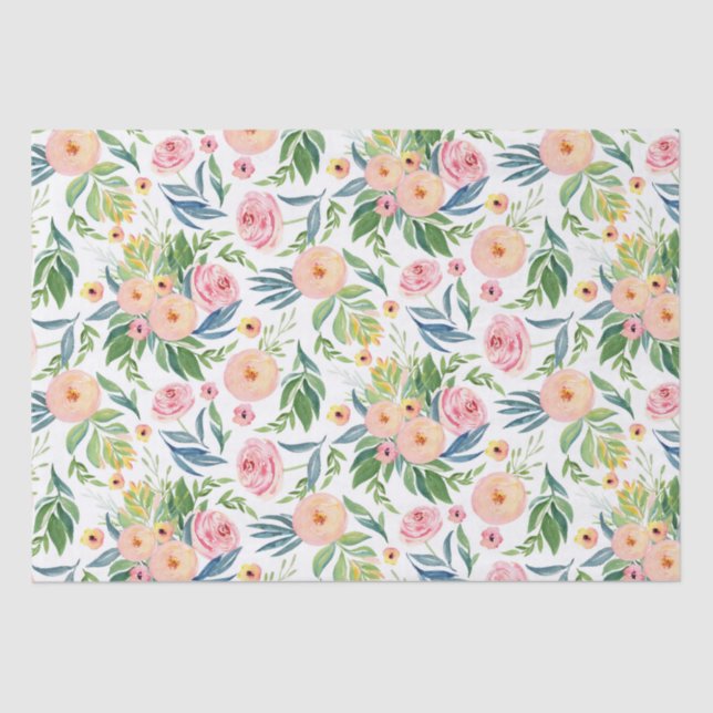 Trendy watercolor pastel peonies flowers pattern tissue paper (Front)