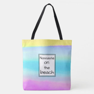 Trendy Watercolor Pattern Namaste on the Beach Tote Bag