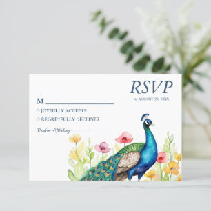Trendy Watercolor Peacock Flowers                  RSVP Card