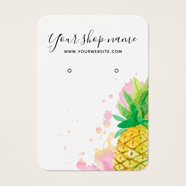 Trendy watercolor pineapple earring display card (Front)