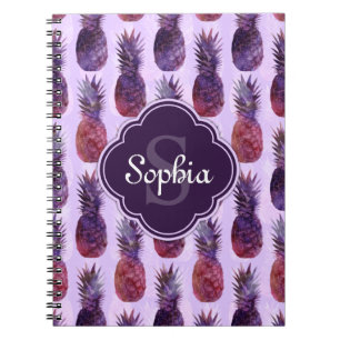 Trendy Watercolor Pineapple Pattern Spiral Notebook