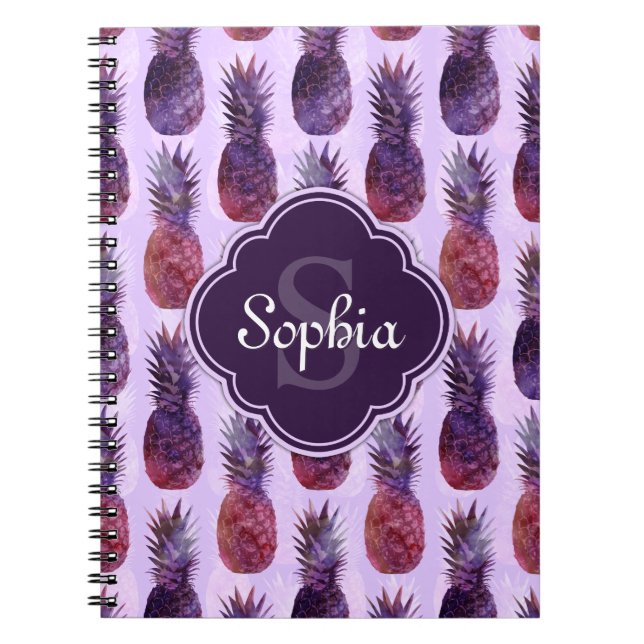 Trendy Watercolor Pineapple Pattern Spiral Notebook (Front)
