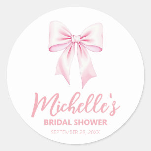 Trendy Watercolor Pink Bow Coquette Bridal Shower Classic Round Sticker
