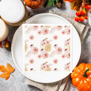 Trendy Watercolor Pumpkin & Flowers   Autumn Fall Napkin