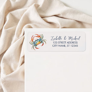Trendy Watercolor Red Crab Nautical Return Address