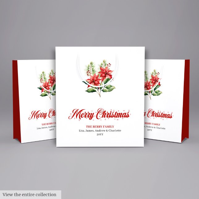 Trendy Watercolor Red Poinsettia Holiday Gift Bag (Trendy Watercolor Poinsettia Holiday Gift Bag)