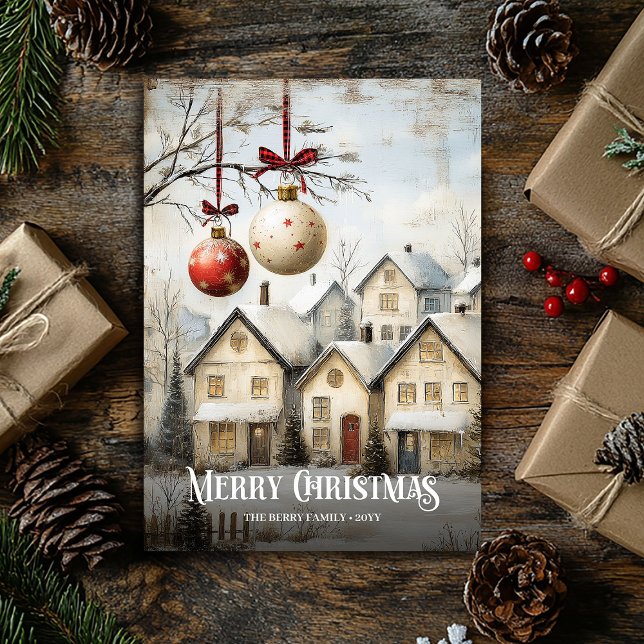 Trendy Watercolor Red White Christmas Scene Card (Trendy Watercolor Red White Christmas Scene Card)