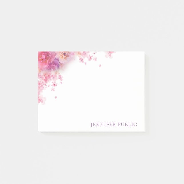 Trendy Watercolor Roses Flowers Elegant Template Post-it Notes (Front)