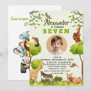 Trendy Watercolor Safari Kids Party Animals Jungle Invitation