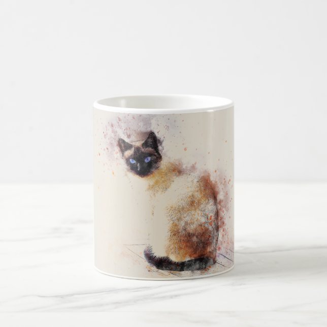 Trendy Watercolor Siamese Cat Coffee Mug (Center)