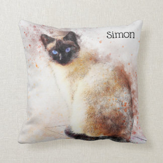 Trendy Watercolor Siamese Cat Personalised Cushion
